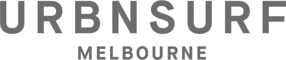 A black and white picture with words "URBNSURF MELBOURNE."